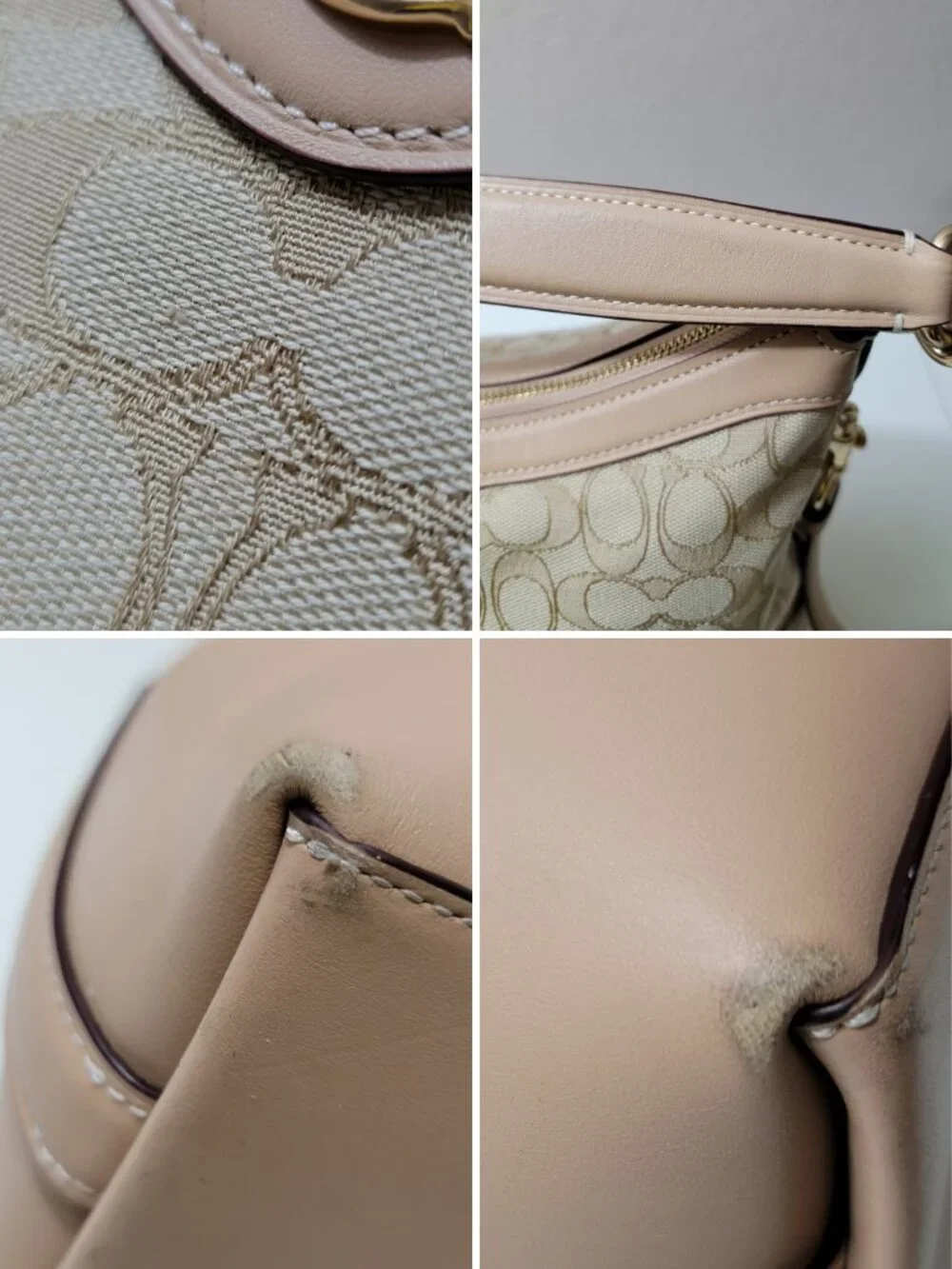 Coach Ivie Hobo Signature Jacquard Bag Light Khaki Beechwood Leather F34824